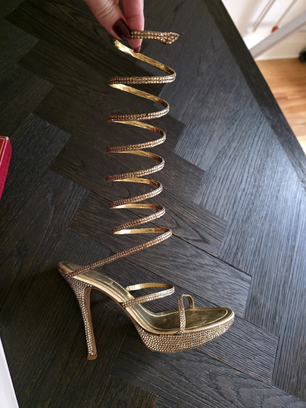 Rene Caovilla Gold Crystal Platform Gladiator Heels Vintage - Picture 3 of 5